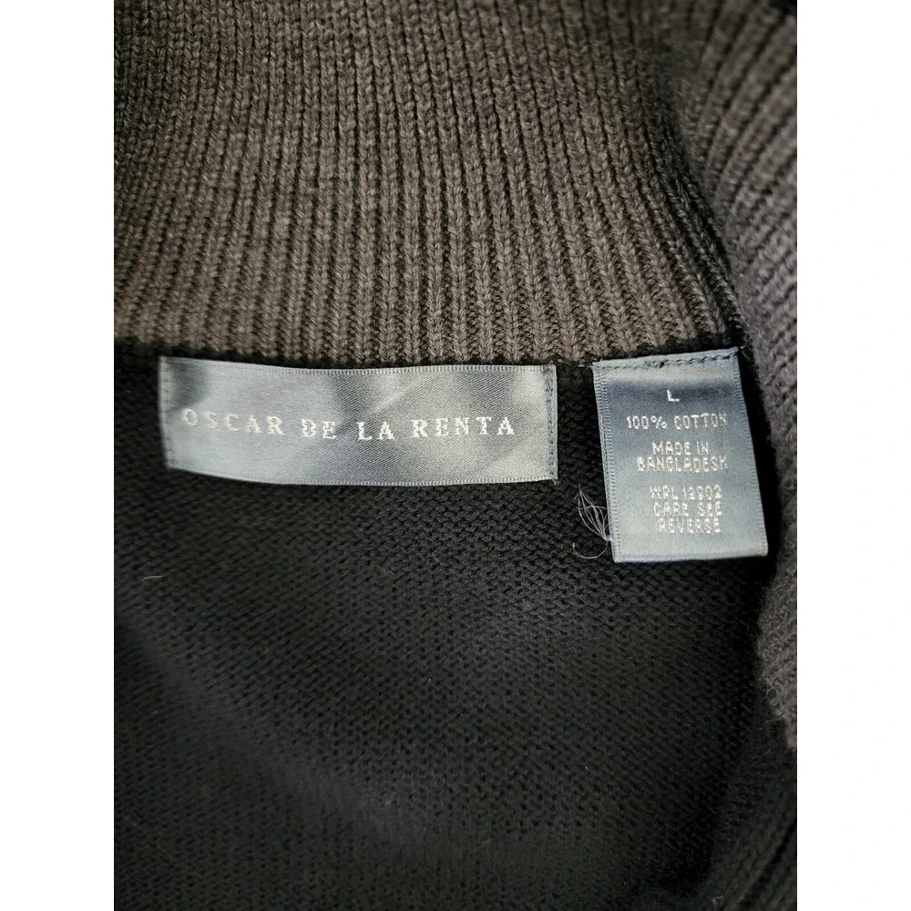 Oscar De La Renta Mens‎ Size Large Pullover Full Zipper Sweater Black Casual